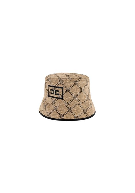 Cappello Elisabetta Franchi donna CL10F52E2 BD9 mongram beige nero rafia ELISABETTA FRANCHI | Cappelli | CL10F52E2BD9